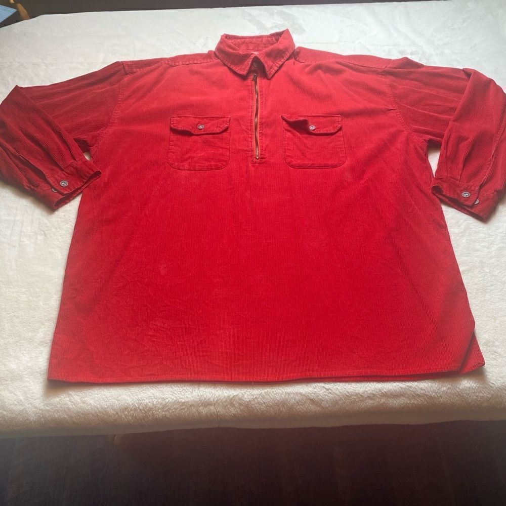 Marlboro Vintage Red Corduroy 1/2 Zip Long Sleeve Shirt Size XL